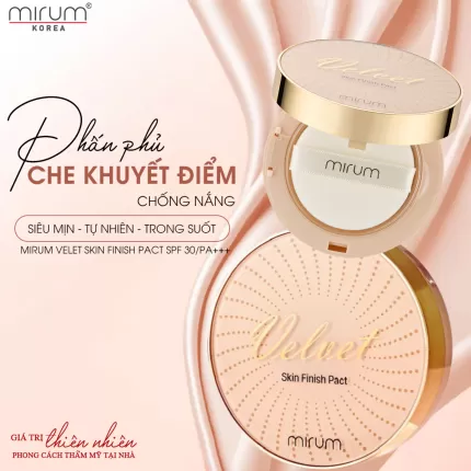 Phấn phủ siêu mịn che khuyết điểm cao, chống tia UV cho làn da mịn màng Mirum – Mirum velvet skin finish pact SPF30/PA+++